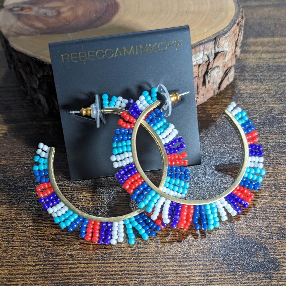 NWT Rebecca Minkoff Beaded Hoop Earrings Multicolor Women's Size OS - Picture 1 of 5